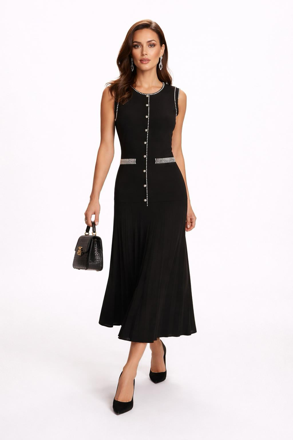 Pearl Edge Knitted Long Sleeve Top & Slim Fit Sleeveless Dress Set