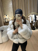 CHAQUETA DE PIEL GENUINA TAMARA ZORRO EN BLANCO/GRIS