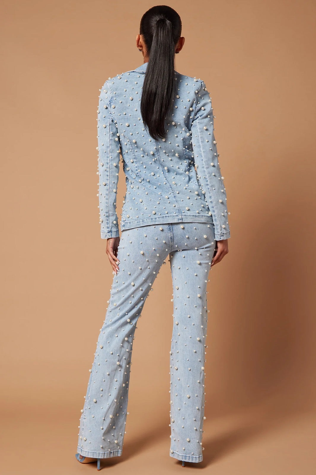 Pearls Two Pieces Denim Suit in Blue