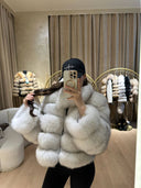 CHAQUETA DE PIEL GENUINA TAMARA ZORRO EN BLANCO/GRIS