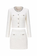 Luxury Rhinestone Beaded Knit Cardigan & Mini Pencil Skirt Set