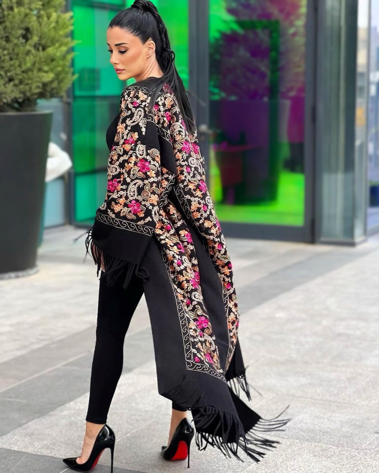 Embroidered Wool Abaya in Black