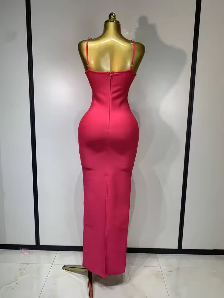 Crystal-Embellished Bandage Midi Dress