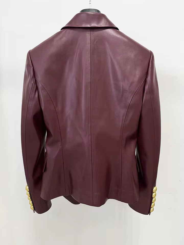 Double-Breasted Leather Blazer