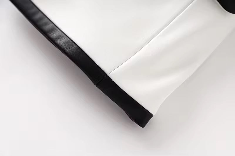 White Tailored Leather-Trim Blazer Jacket for Women