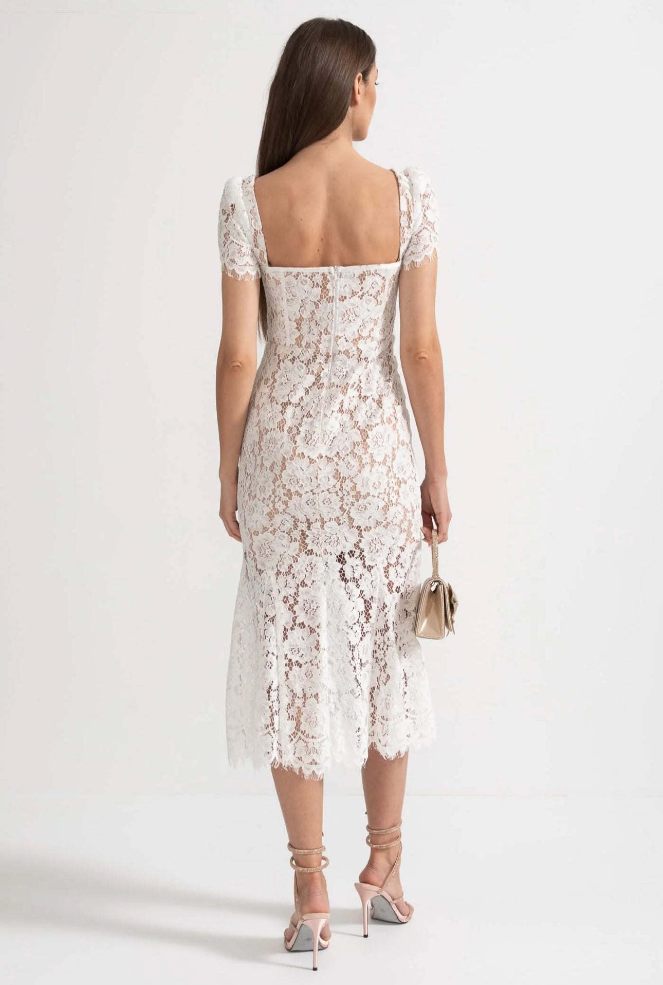 White Floral Lace Midi Dress