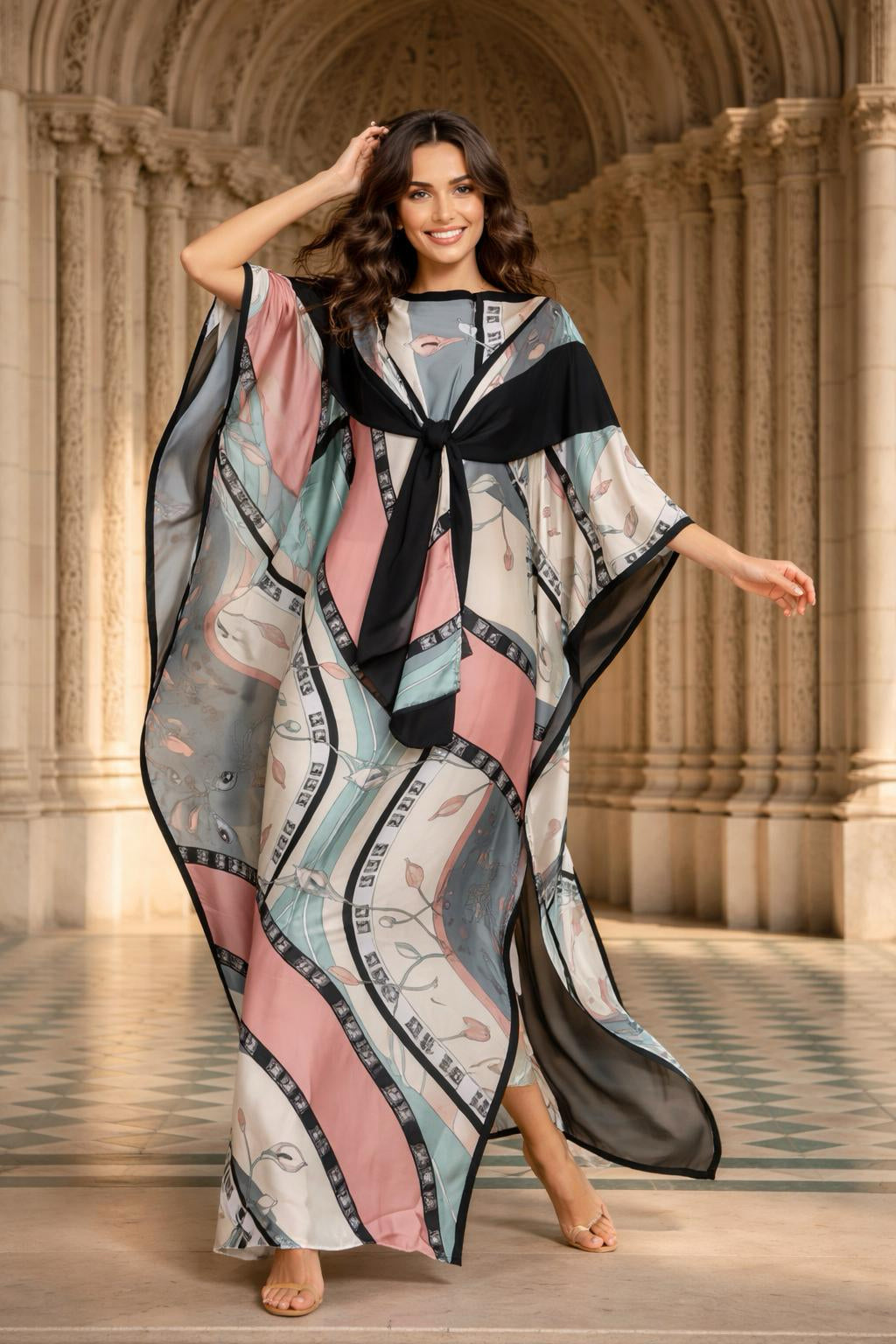 Salma Printed Silk Abaya