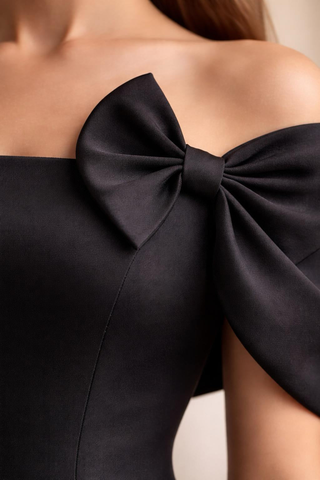 Solid Two-Piece Slash Neck Bow Top & High Waist Pants Set