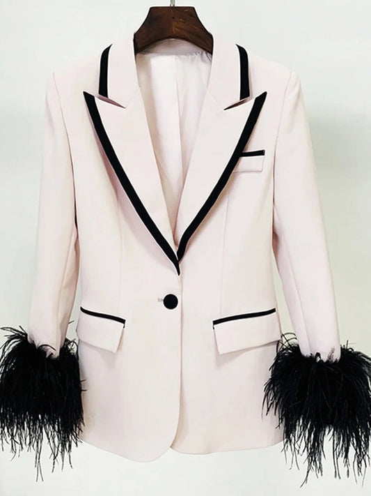 FEATHER BLAZER IN DUSTY PINK