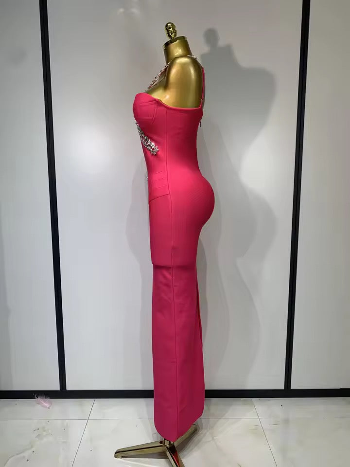 Crystal-Embellished Bandage Midi Dress
