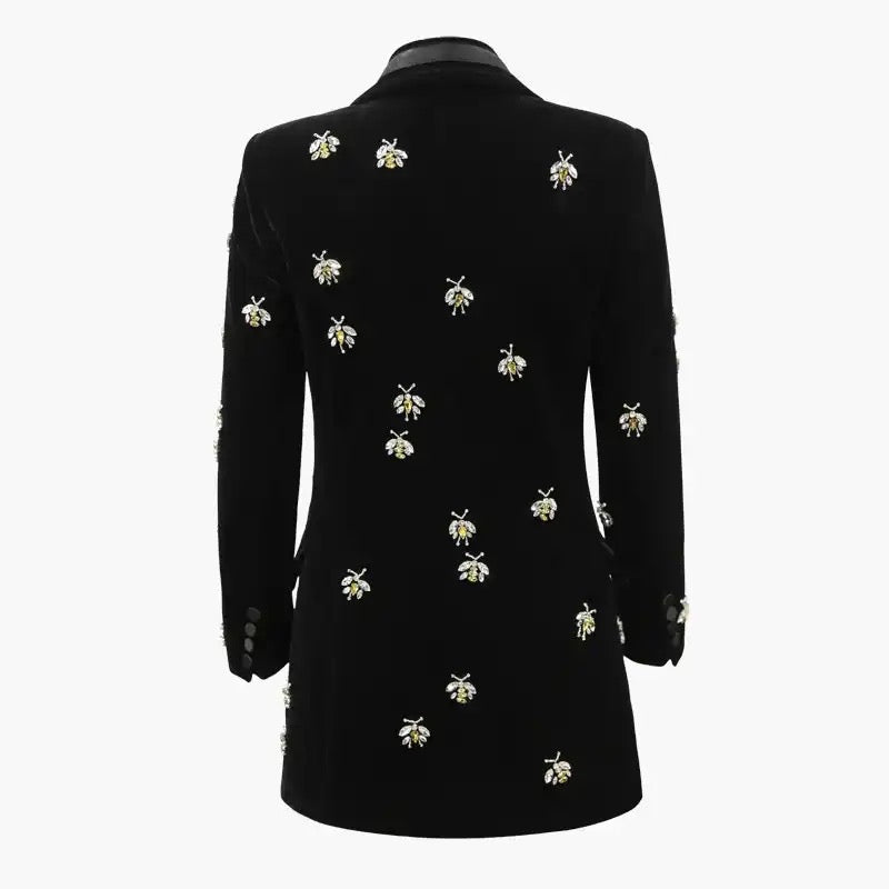 CRYSTAL EMBELLISHED BLACK VELVET BLAZER