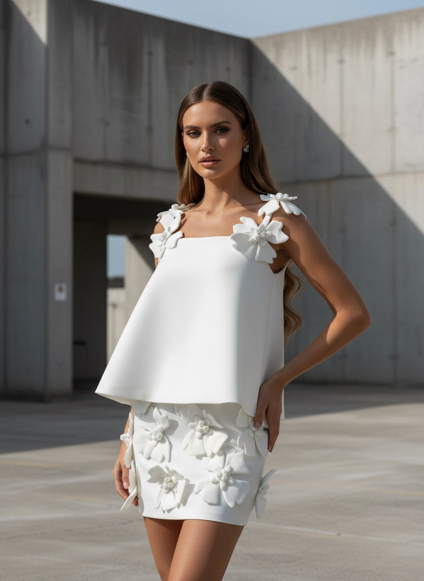 Square Neck Sleeveless Top & High Waist Bodycon Skirt Two-Piece Set