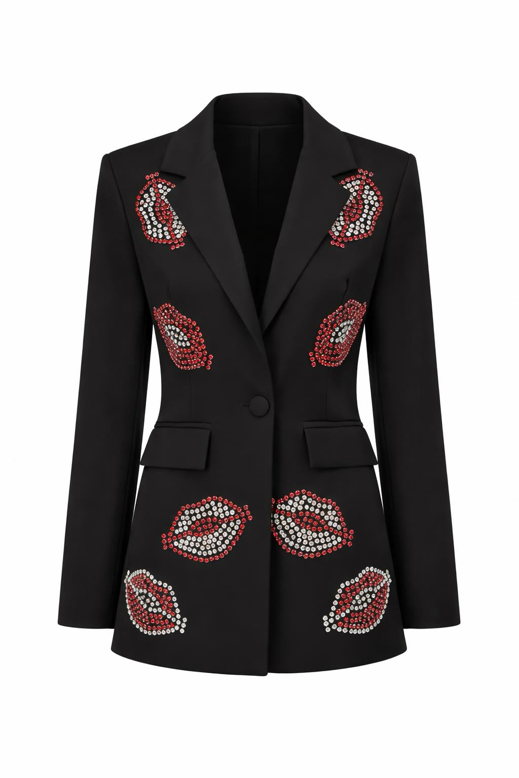 Loose Fit Beaded Patchwork Single-Breasted Blazer with Lapel and Long Sleeves