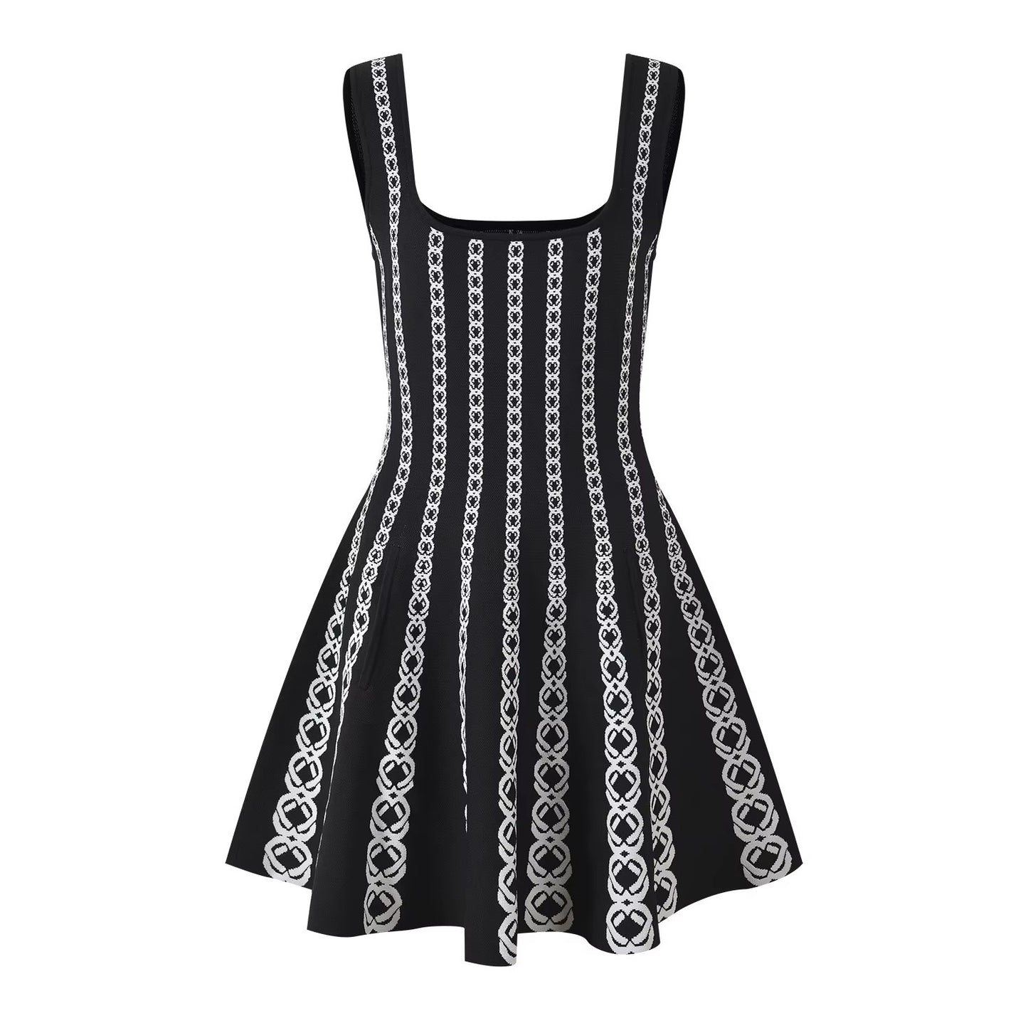 Black & White Knit Bandage Mini Dress