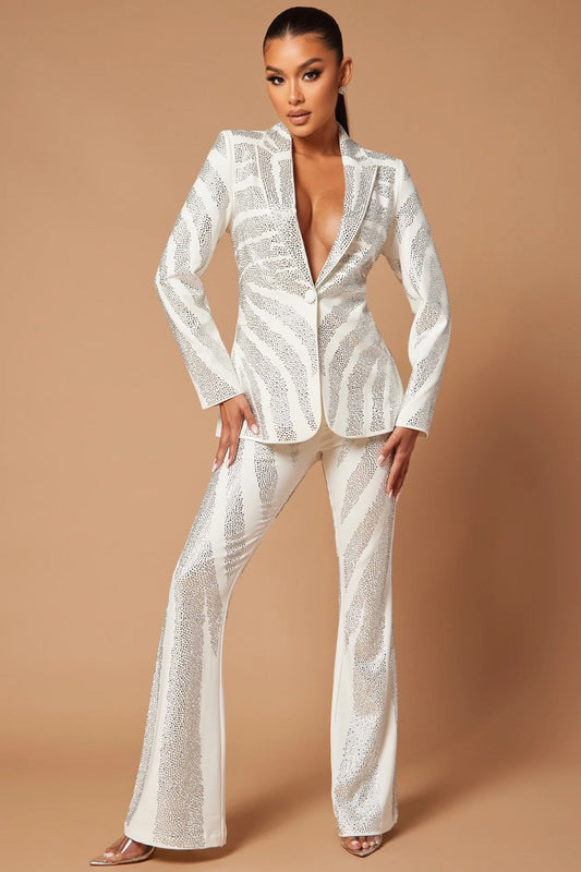 Rhinestones Two Pieces White Suit