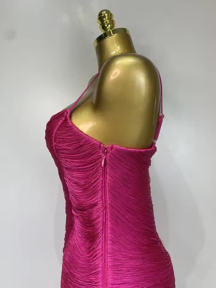 Ruched Fringe Bandage Dress