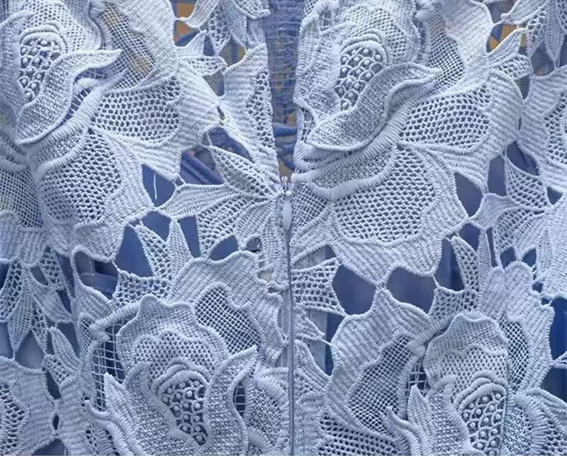 Blue Lace Floral Maxi Dress