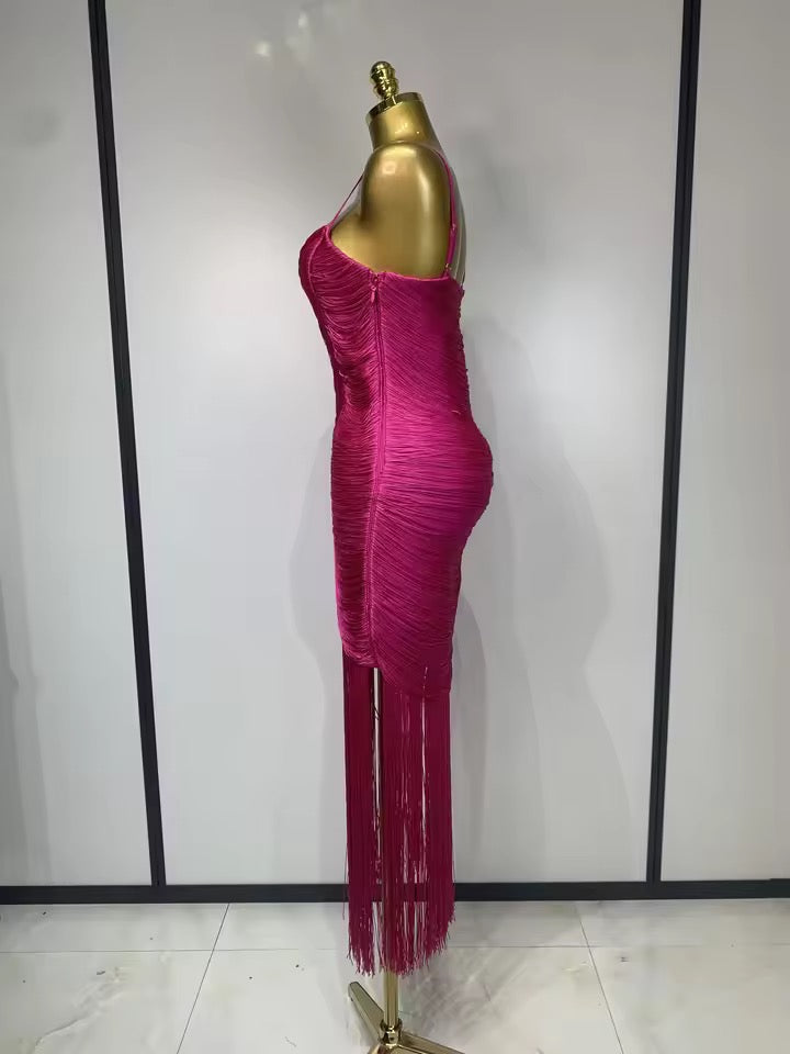 Ruched Fringe Bandage Dress