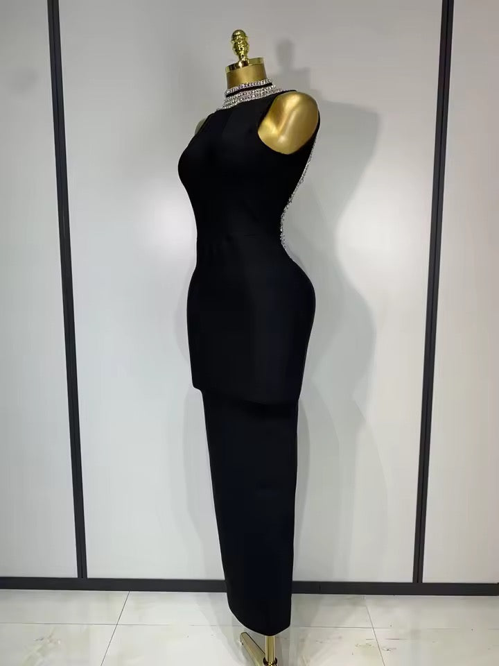 Embellished Open-Back Bandage Midi Dress