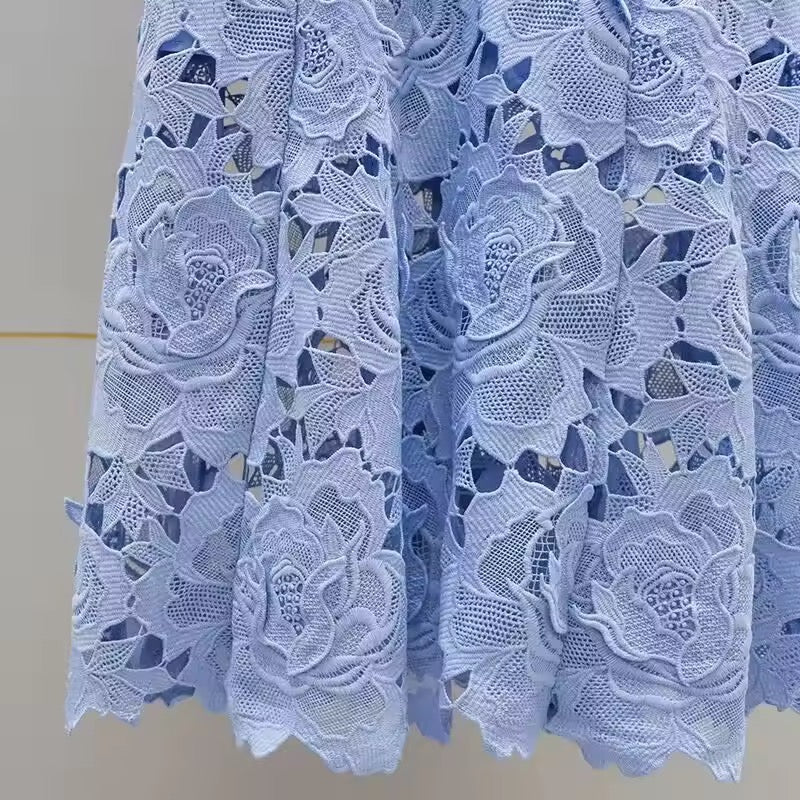 Blue Lace Floral Maxi Dress