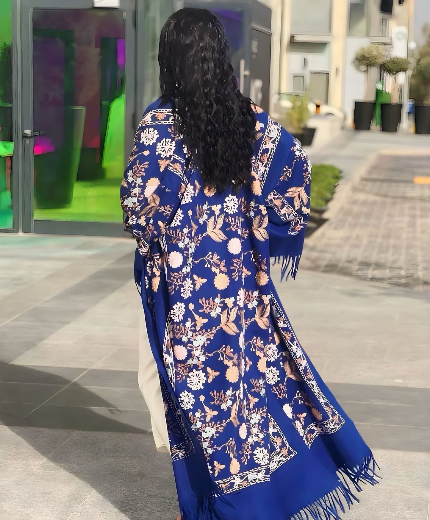 Embroidered Wool Abaya in Blue