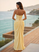 Butter Yellow Strapless Draped Maxi Dress