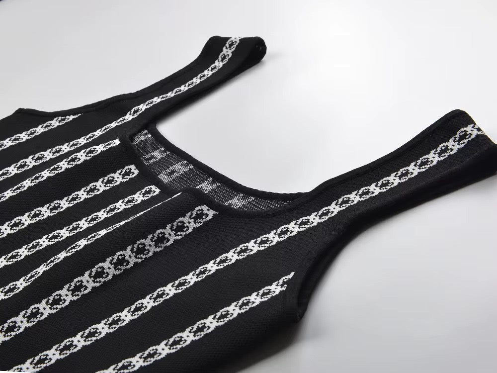Black & White Knit Bandage Mini Dress
