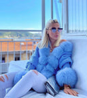 CARDIGAN CORTO IN CASHMERE/MAGLIA DI VOLPE IN BLU