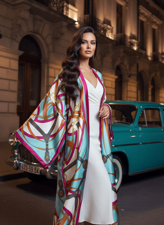 Haifa Printed Silk Abaya