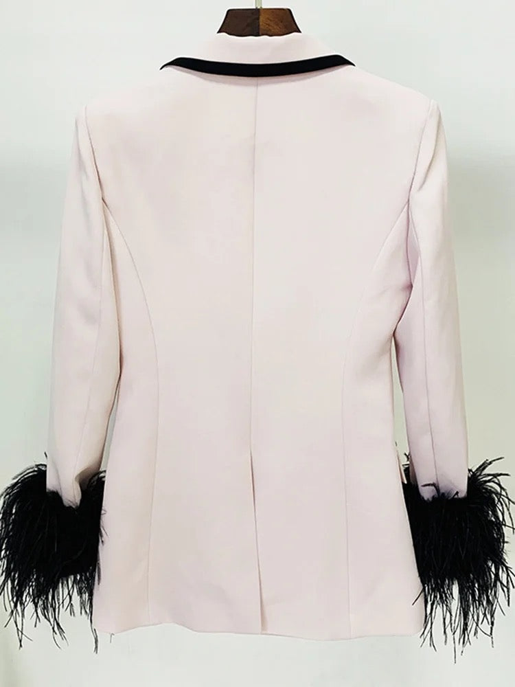 FEATHER BLAZER IN DUSTY PINK