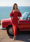 Off-Shoulder Bandage Midi Dress