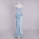 Baby Blue Corset Satin Maxi Dress