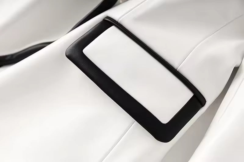 White Tailored Leather-Trim Blazer Jacket for Women