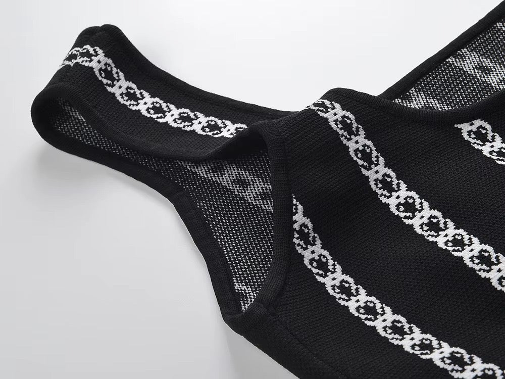 Black & White Knit Bandage Mini Dress