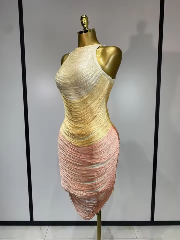 Luxe Ombre Draped Bandage Mini Dress