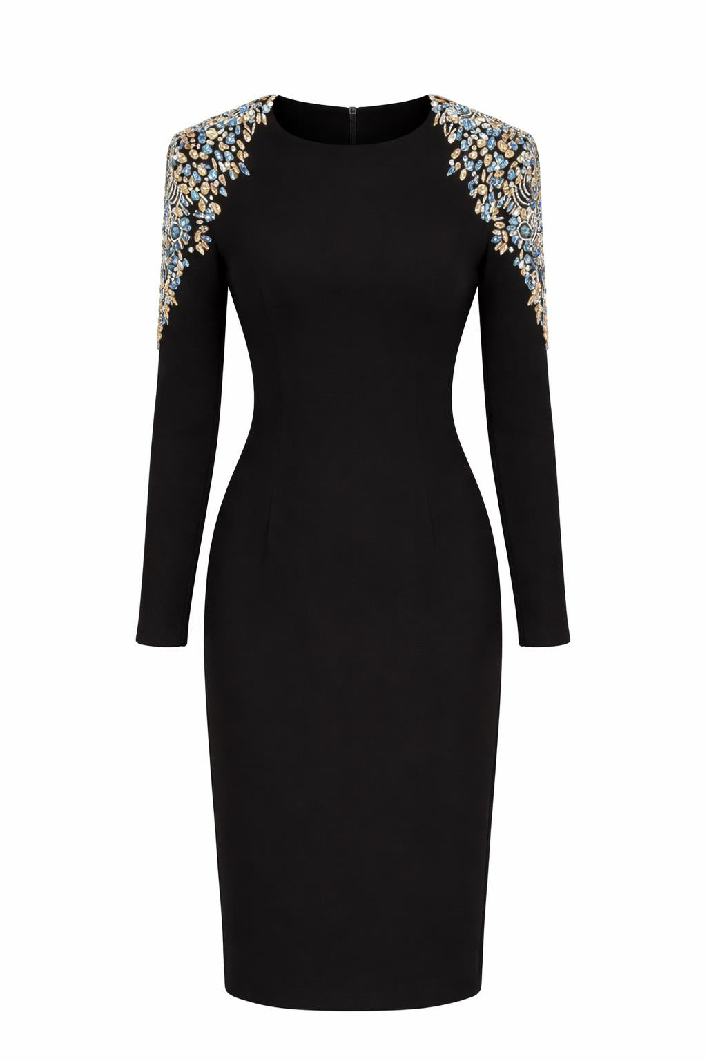 Diamond Beaded Long Sleeve Elegant Dress