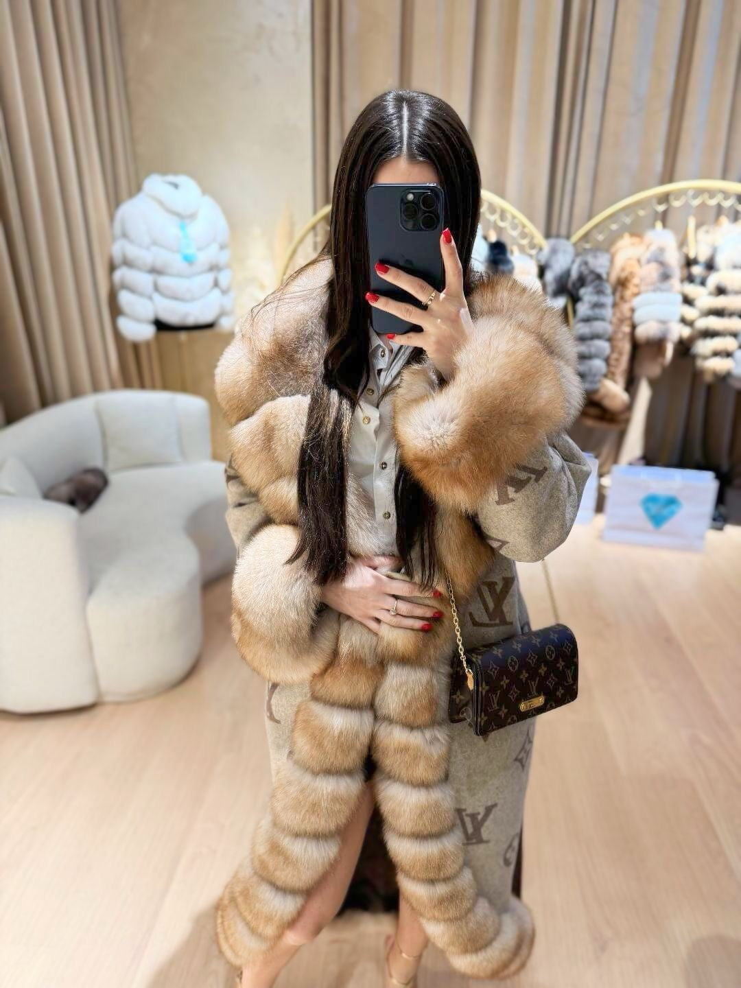 REAL FOX FUR & ALPACA COAT