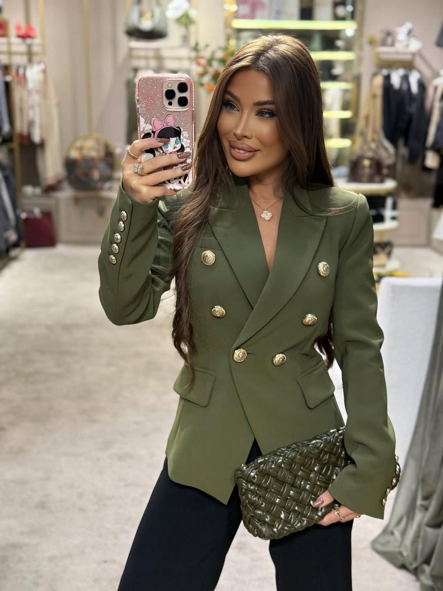 Double Breasted Blazer in Olive Green