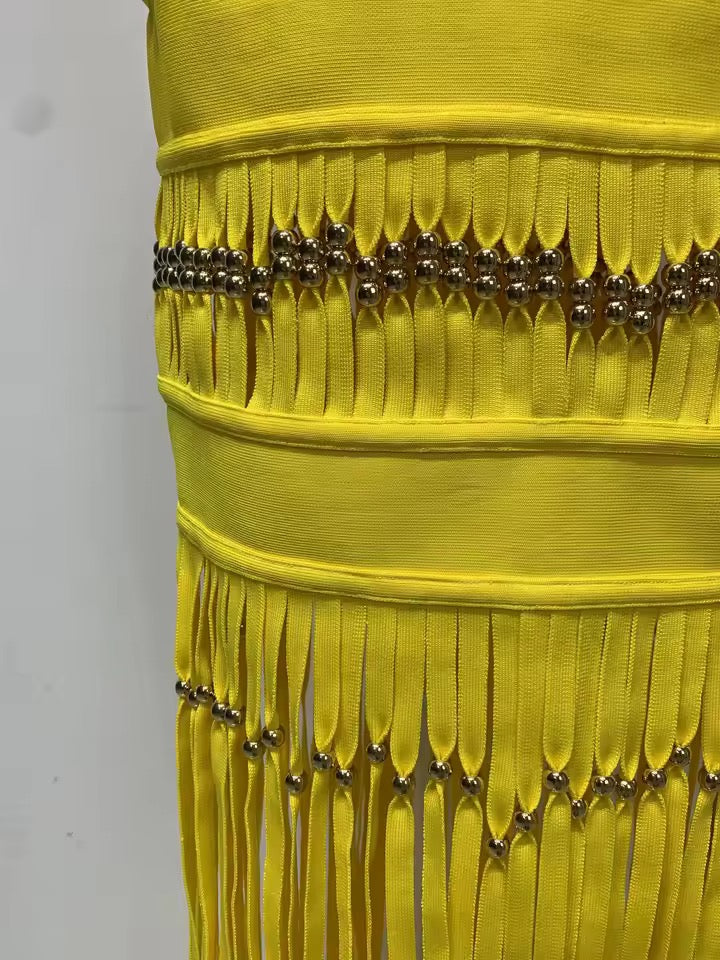 Yellow Fringe Bandage Maxi Dress