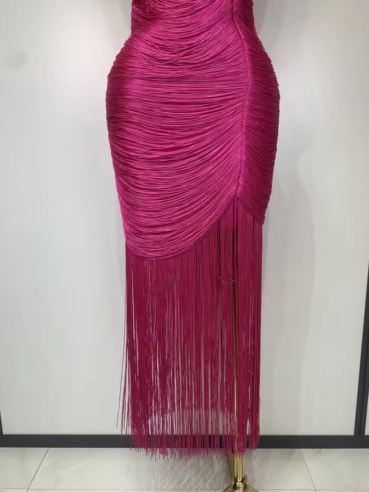 Ruched Fringe Bandage Dress