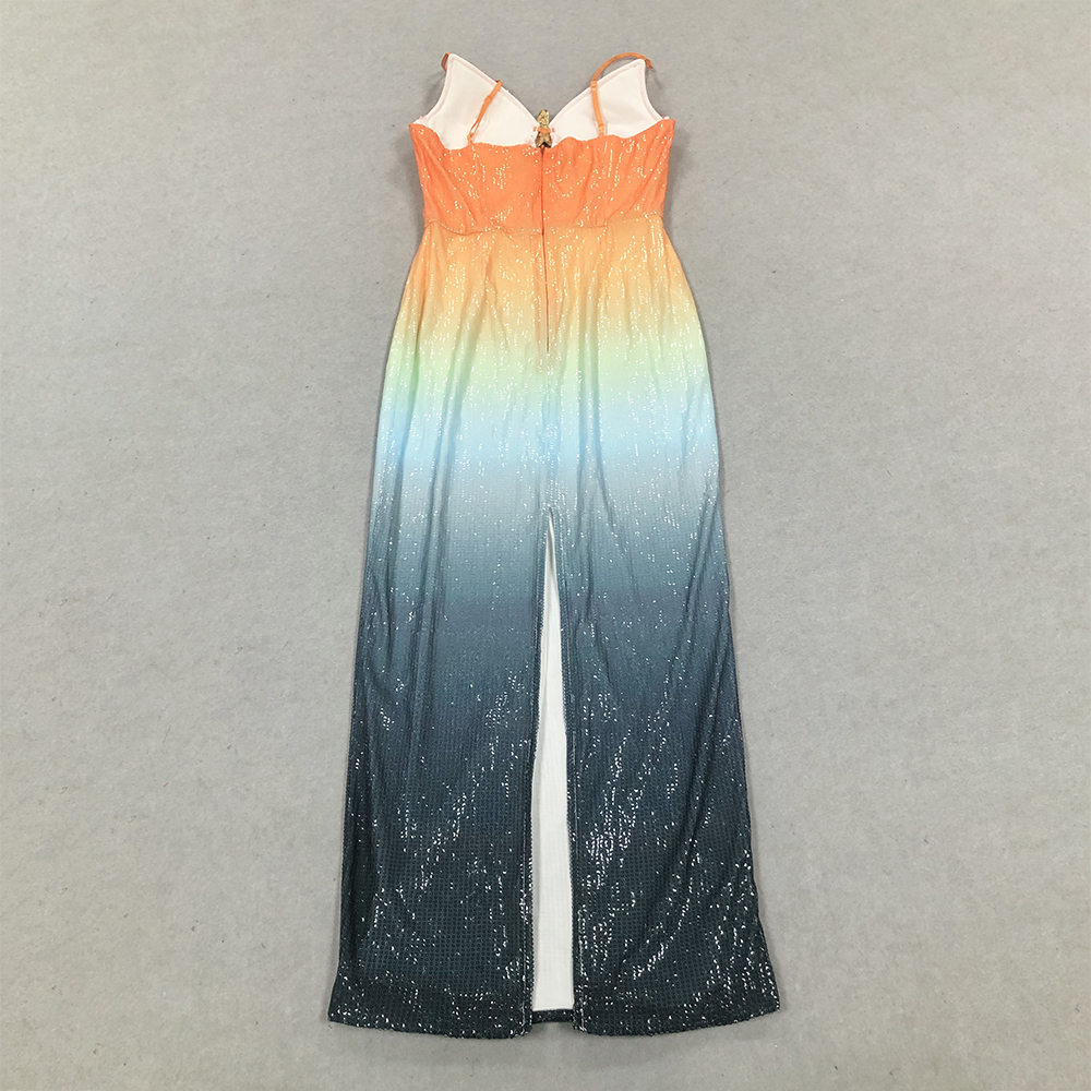 V Neck Rainbow Sequin Midi Dress