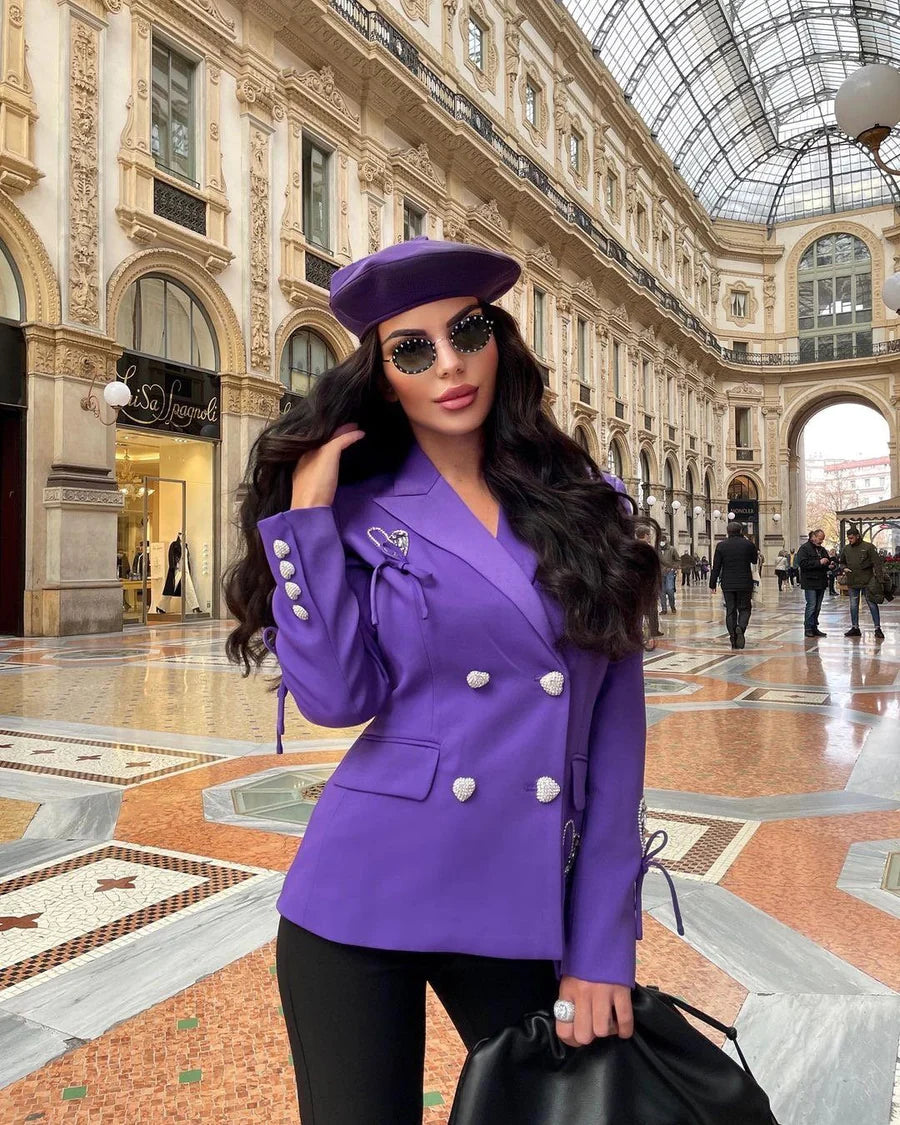 DOUBLE BREASTED BLAZER IN PURPLE WITH RHINESTONE