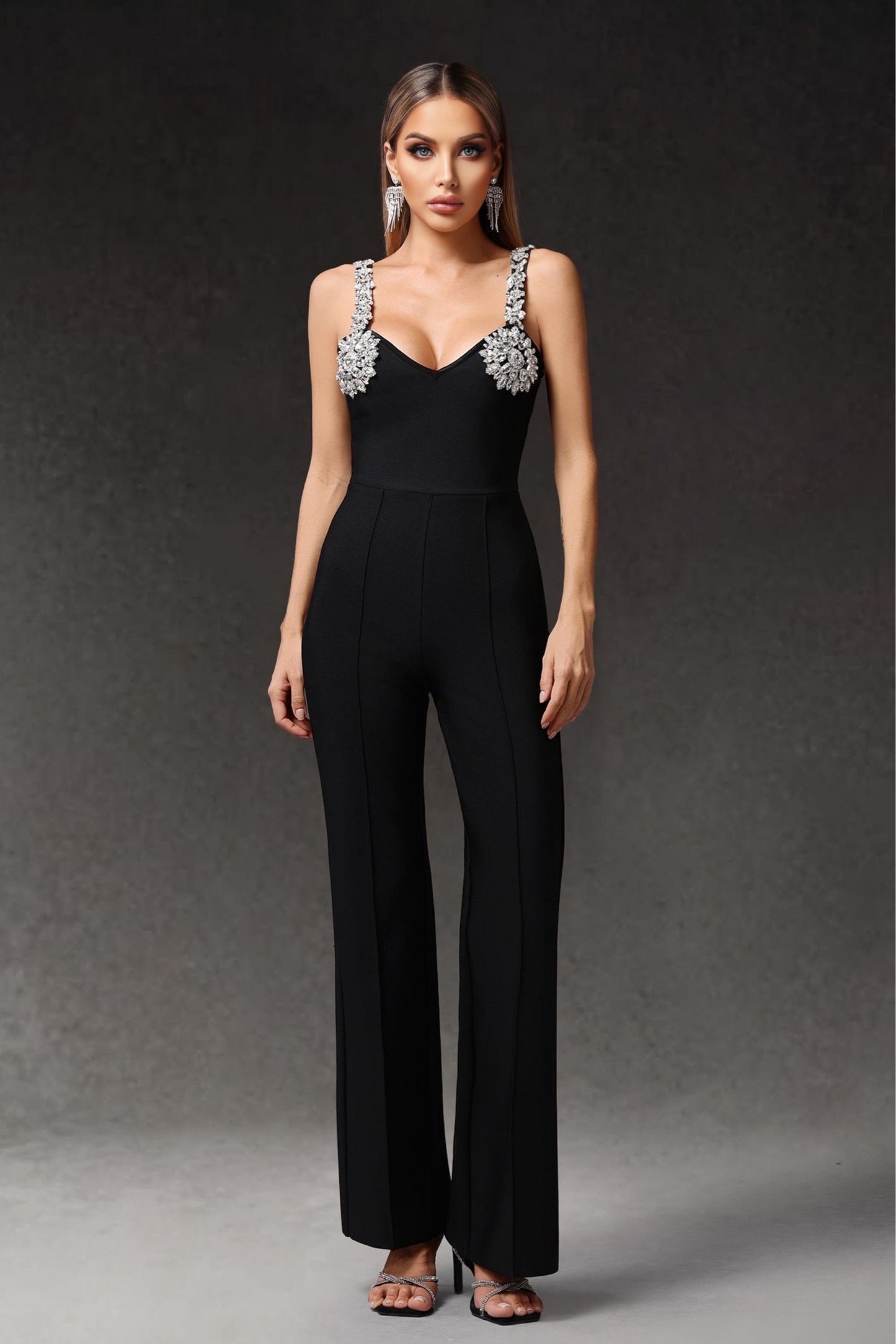 Embellished Black Bandage Jumpsuit