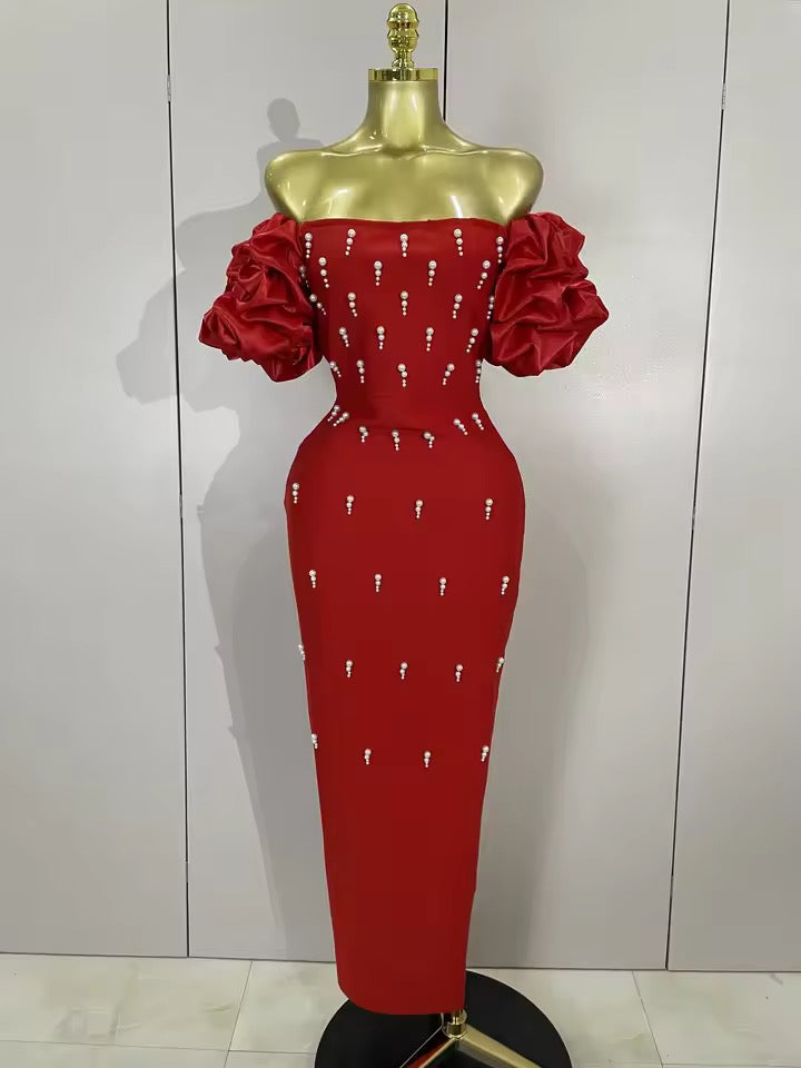 Off-Shoulder Bandage Midi Dress