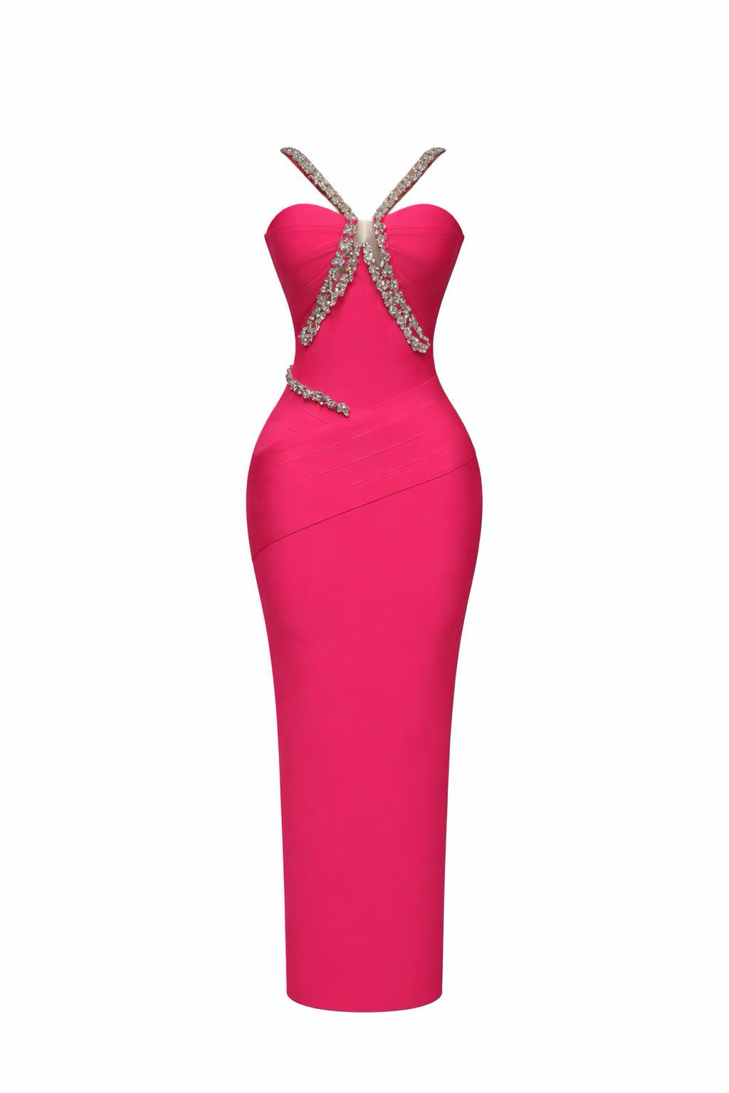 Crystal-Embellished Bandage Midi Dress