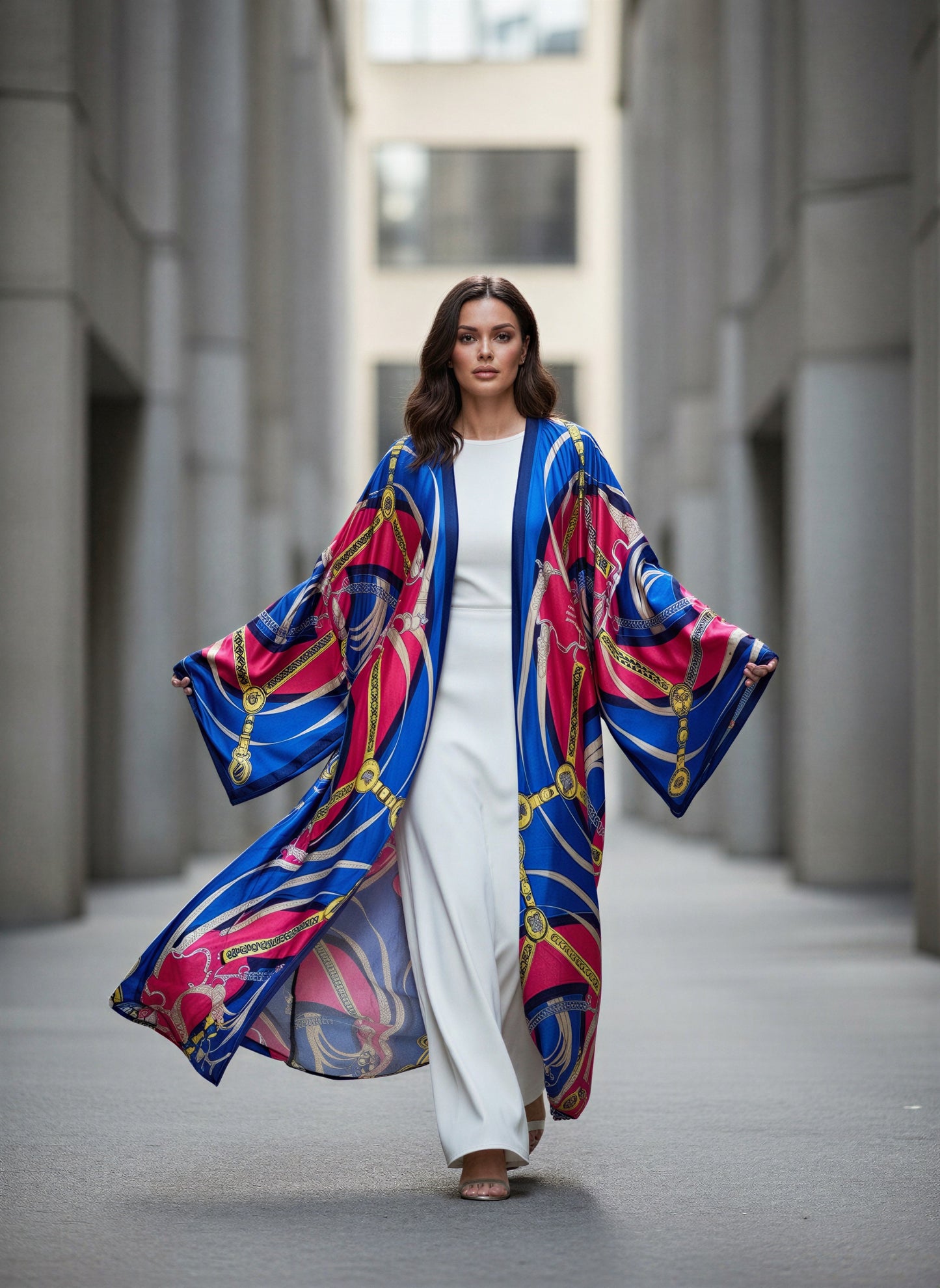 Rania Heritage Print Silk Kaftan Abaya