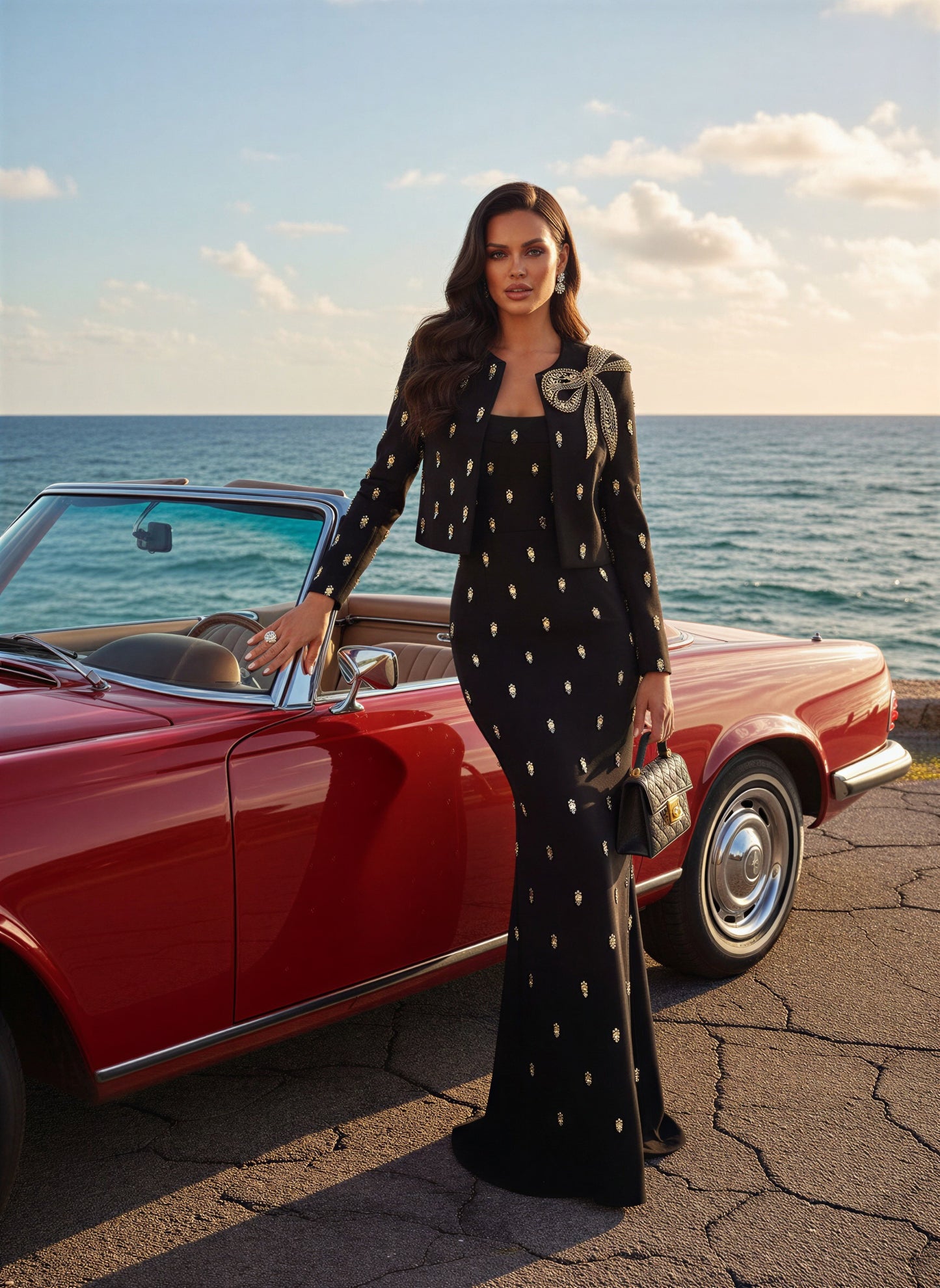 Embellished Maxi Dress with Cropped Jacket