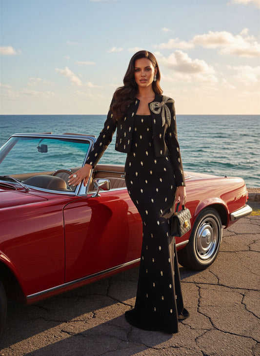 Embellished Maxi Dress with Cropped Jacket