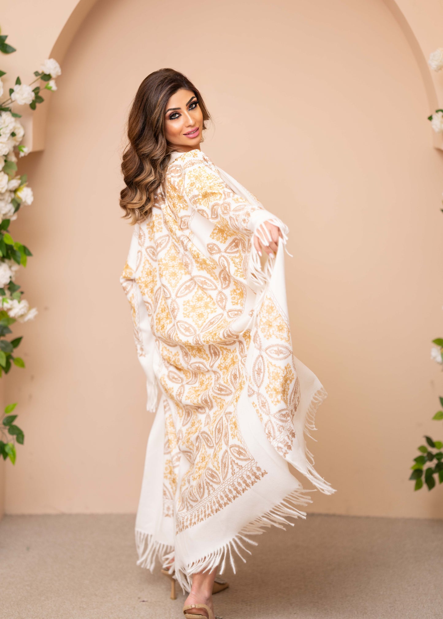 Embroidered Wool Abaya in White