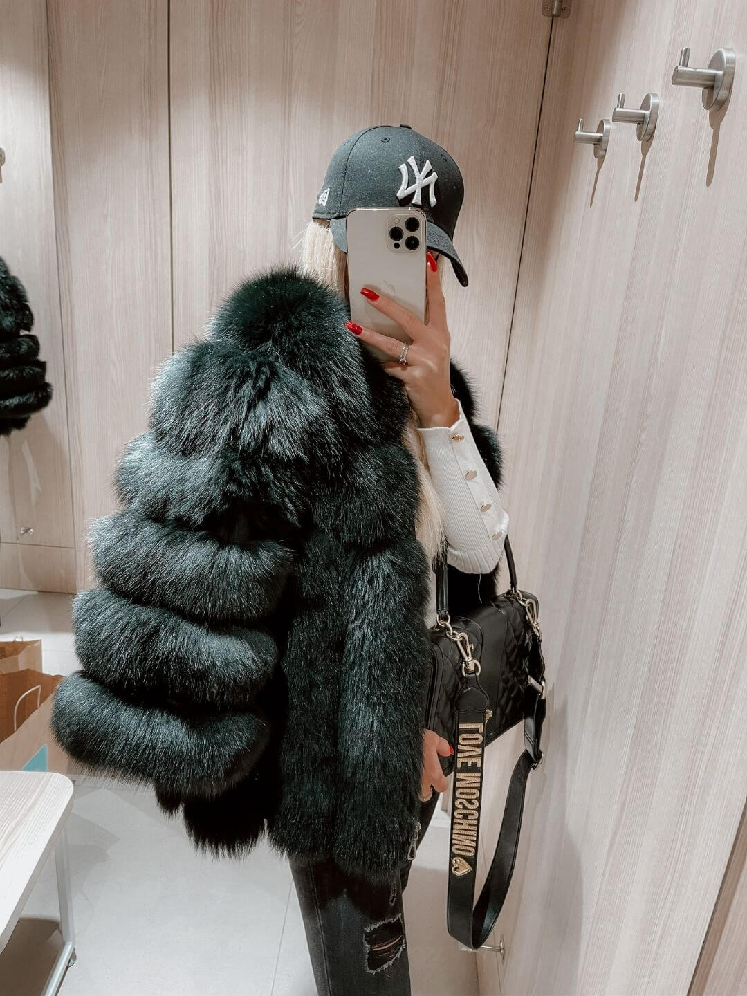 ADORABLE BLACK FOX FUR GENUINE LEATHER JACKET